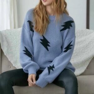 Lightning Crew Neck Soft Blue Sweater